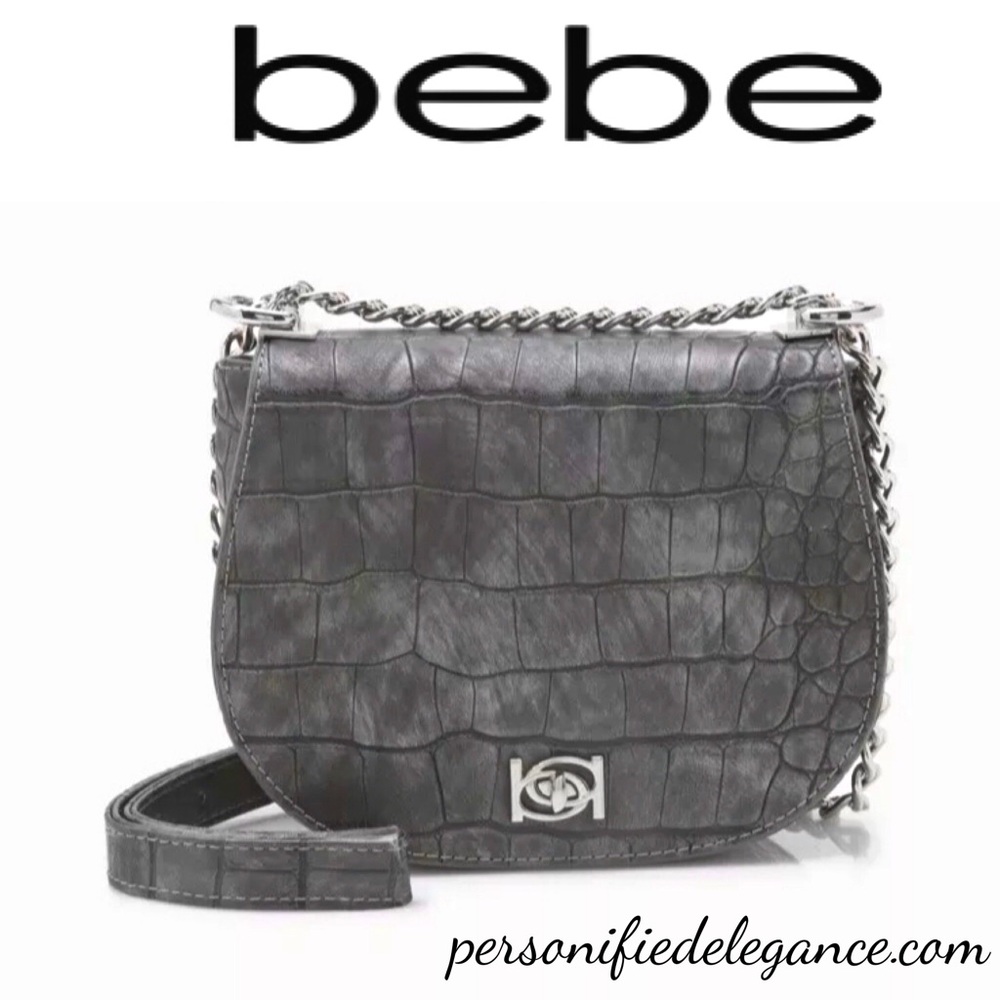 Bebe Michelle Mini Saddle Chain Crossbody Bag Gunmetal
